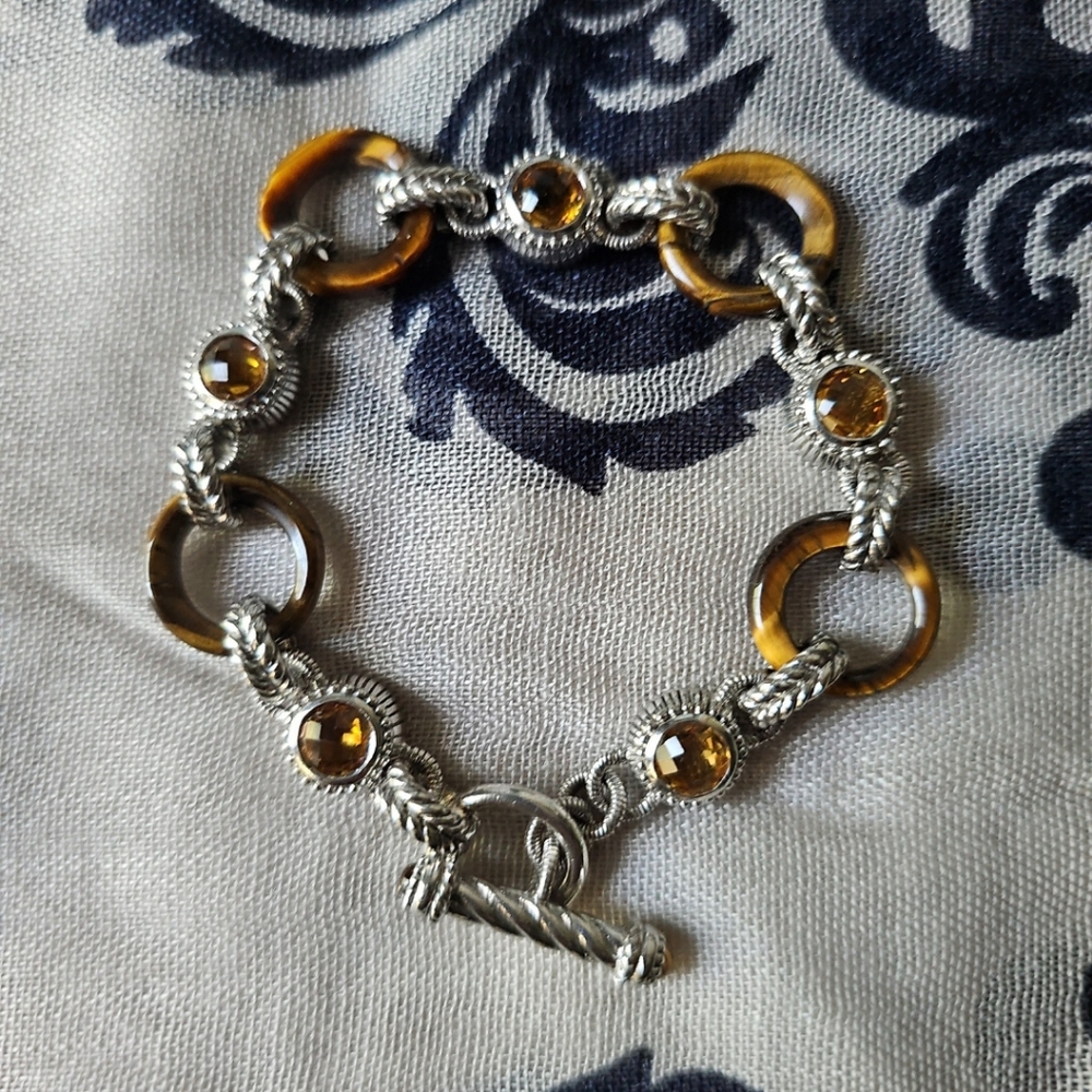 Judith Ripka Citrine and Tiger's Eye Sterling Silver Toggle Bracelet